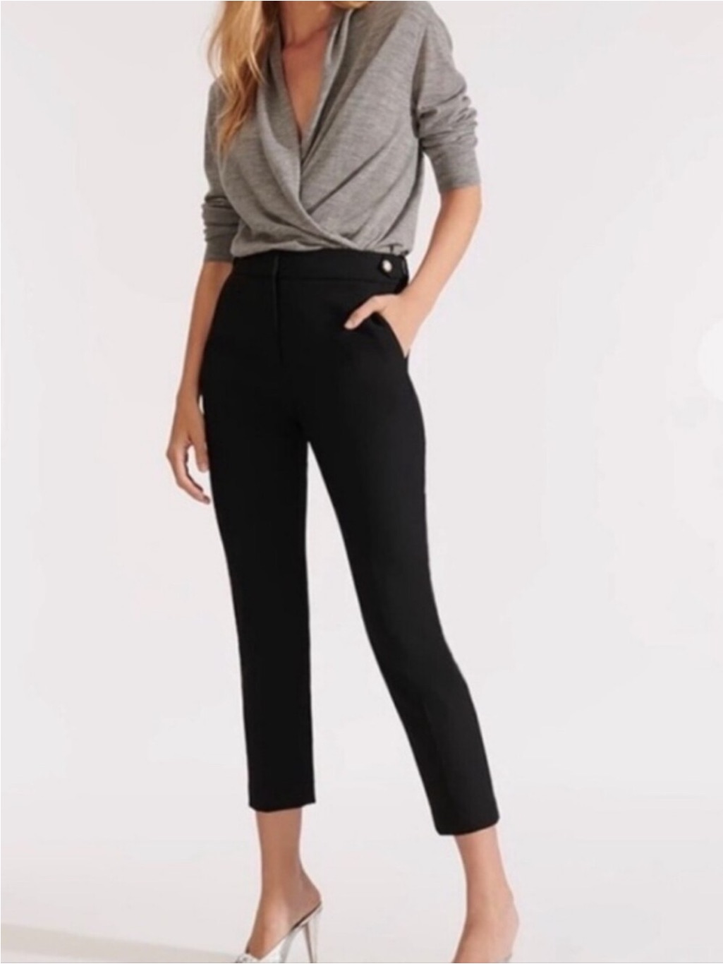 Veronica Beard Gamila Black Ankle Length Trousers Gold Buttons High Waisted